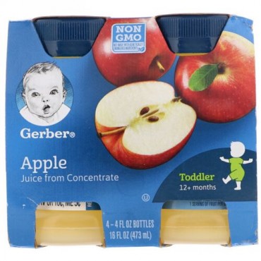 Gerber, アップル ジュース、幼児、12か月から、4パック、各4 fl oz (118 ml) (Discontinued Item)