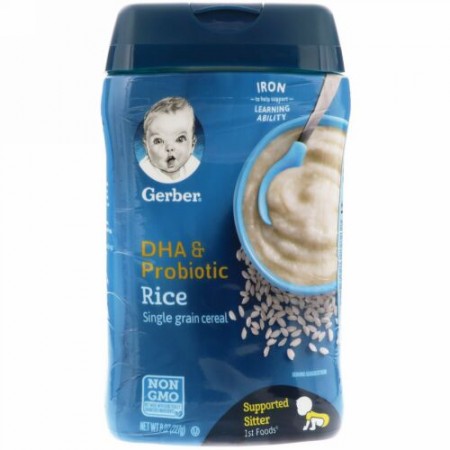 Gerber, DHA＆プロバイオティクス、単粒ライスシリアル、227g、（8オンス）