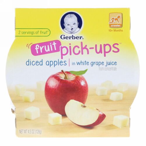 Gerber, Fruit Pick-Ups, Diced Apples, In White Grape Juice, Crawler, 10+ Months, 4.5 oz (128 g) (Discontinued Item)
