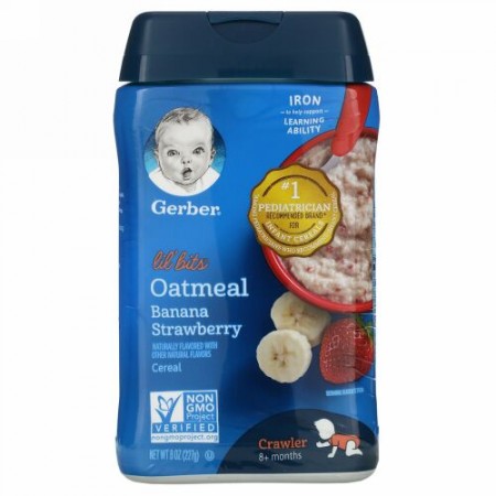 Gerber, Lil' Bits（リトルバイト）、オートミールシリアル、8か月以上、バナナストロベリー味、227g（8オンス）