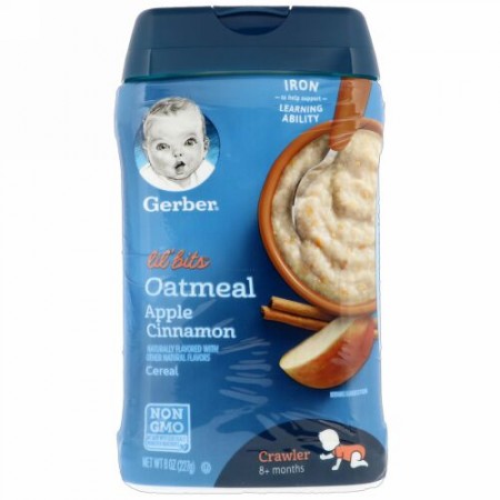 Gerber, リルビッツ、オートミールシリアル、8か月以上のハイハイする赤ちゃん、アップルシナモン、8オンス（227g） (Discontinued Item)