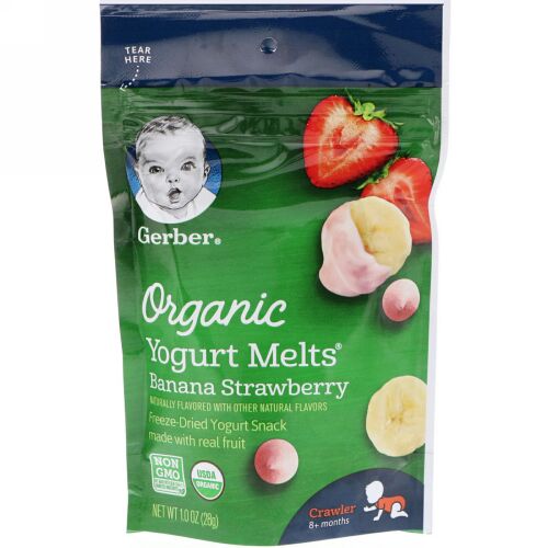 Gerber, オーガニック、Yogurt Melts（ヨーグルトメルツ）、生後8か月以上、バナナ イチゴ、28g（1オンス）