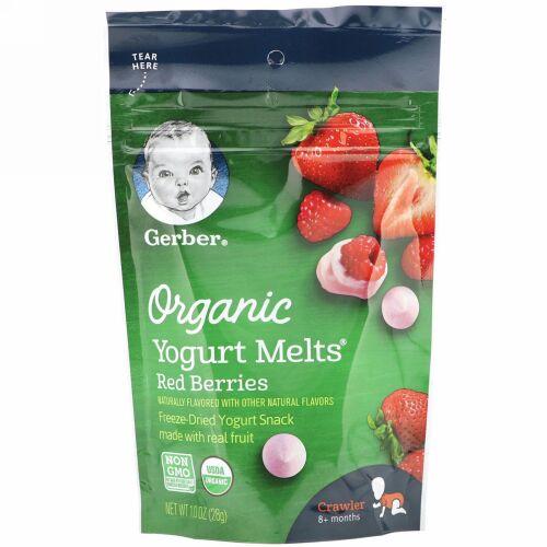 Gerber, オーガニックYogurt Melts（ヨーグルトメルツ）、生後8か月以上、レッドベリー、28g（1オンス）