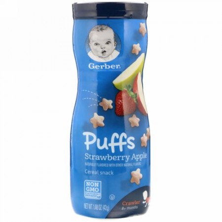 Gerber, パフシリアルスナック、8か月以上の赤ちゃん用、イチゴ＆リンゴ味、42g（1.48oz）
