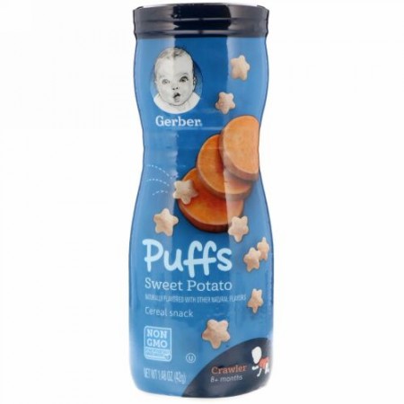 Gerber, パフシリアルスナック、生後8か月以上、サツマイモ、42g（1.48オンス）