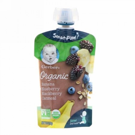 Gerber, Smart Flow（スマートフロー）、オーガニック、バナナ、ブルーベリー、ブラックベリーオートミール、99g（3.5オンス）