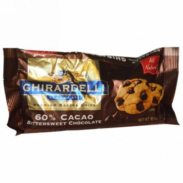 Ghirardelli, Ghirardelli、プレミアムベーキングチップス、ココア60%ビタースイートチョコレート、10 oz (283 g) (Discontinued Item)