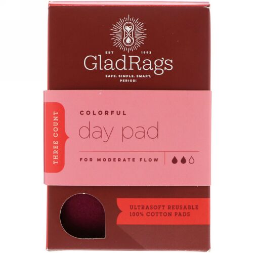 GladRags, カラフルデイパッド、再利用可能、普通の日、3パック (Discontinued Item)