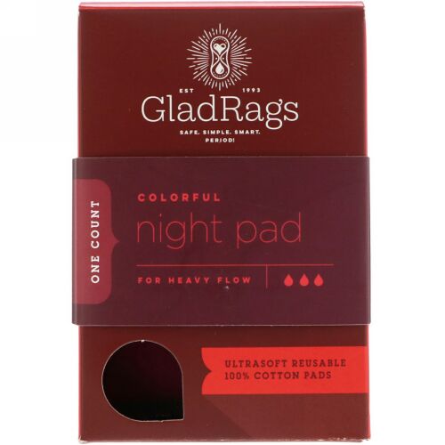 GladRags, Colorful Night Pad, Reusable, For Heavy Flow, 1 Pack (Discontinued Item)