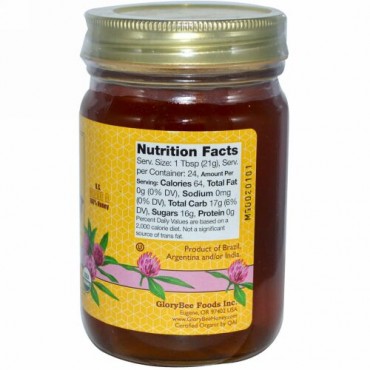 GloryBee, Organic Clover, 100% Pure Honey, 18 oz (510 g) (Discontinued Item)