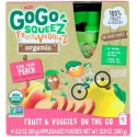 GoGo SqueeZ, オーガニックフルーツとベジZ、ペダルペダルピーチ、4ポーチ、各3.2オンス (90 g) (Discontinued Item)