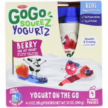 GoGo SqueeZ, YogurtZ、ベリー、4ポーチ、各3オンス (85 g) (Discontinued Item)