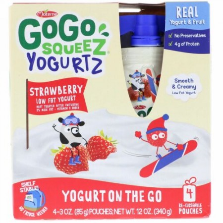 GoGo SqueeZ, YogurtZ、ストロベリー、4ポーチ、各3オンス (85 g) (Discontinued Item)
