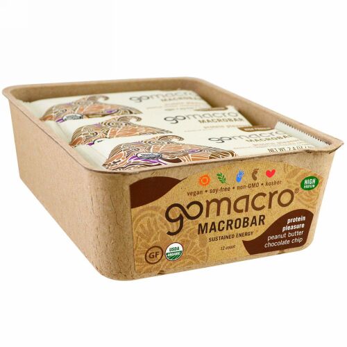 GoMacro, マクロバー、プロテイン プレジャー、ピーナツバター チョコレートチップ、12本、各2.4 oz (69 g) (Discontinued Item)