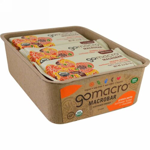GoMacro, Macrobar, Protein Purity, Sunflower Butter+ Chocolate, 12 bars (2.3 oz each) (Discontinued Item)