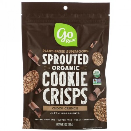 Go Raw, オーガニック、スプラウテッドクッキークリスプ、チョコクランチ、85g（3オンス）