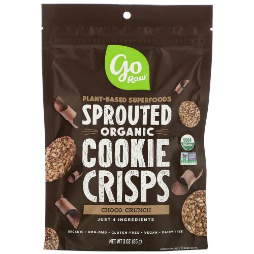 Go Raw, オーガニック、スプラウテッドクッキークリスプ、チョコクランチ、85g（3オンス）
