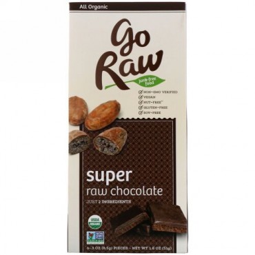 Go Raw, Organic, Super Raw Chocolate, 6 Pieces, .3 oz (8.5 g) Each (Discontinued Item)