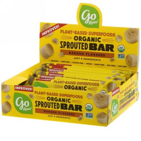 Go Raw, Organic Sprouted Bar, Banana Flaxseed , 10 Bars, 0.4 oz (11 g) Each (Discontinued Item)
