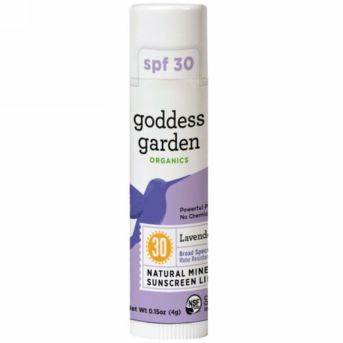 Goddess Garden, オーガニック, 天然ミネラル日焼け止めリップバーム, SPF 30, ラベンダーミント, 0.15 oz (4 g) (Discontinued Item)