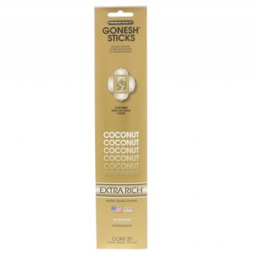 Gonesh, エキストラリッチインセンススティックス,ココナッツ,20本 (Discontinued Item)