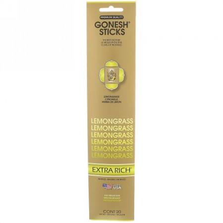 Gonesh, Extra Rich Incense Sticks, Lemongrass, 20 Sticks (Discontinued Item)