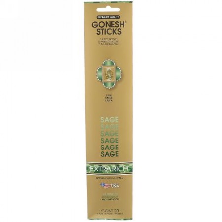 Gonesh, Extra Rich Incense Sticks, Sage, 20 Sticks (Discontinued Item)