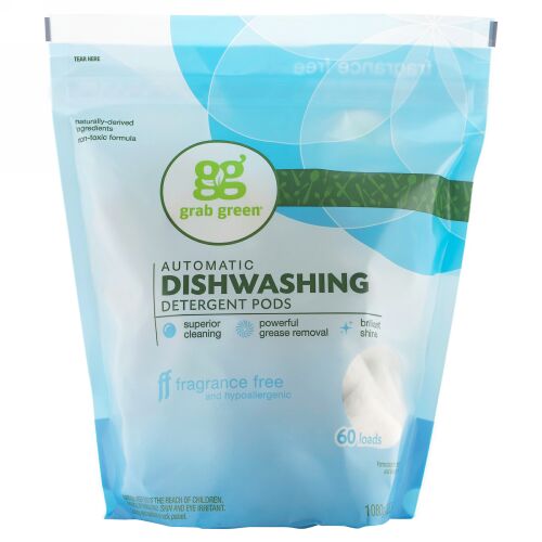 Grab Green, 食器洗い機用洗剤、無香料、60回分、2 lbs 4 oz (1080 g)