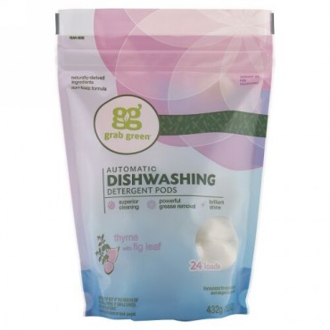 Grab Green, 自動食器洗浄機用洗剤、 タイムとイチジクの葉、 24回分、 15.2オンス (432 g) (Discontinued Item)