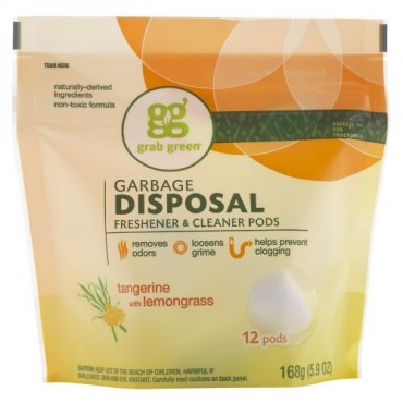 Grab Green, ゴミ処理フレッシュナー & クリーナー、 タンジェリン レモングラス、 12 ポッド、 5.9 oz (168 g) (Discontinued Item)