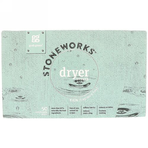 Grab Green, Stoneworks、乾燥機用柔軟シート、レイン、堆肥性シート50枚 (Discontinued Item)