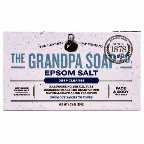 Grandpa's, フェイス＆ボディーバーソープ、ディープクレンズ、エプソムソルト、4.25オンス（120 g）
