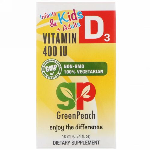 GreenPeach, Infants & Kids + Adults, Vitamin D3, 400 IU, 0.34 fl oz (10 ml)