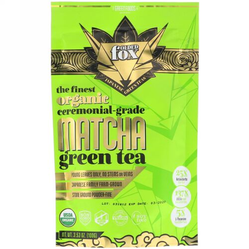 Green Foods, フォールデッドフォックス、オーガニック抹茶、3.53オンス (100 g) (Discontinued Item)