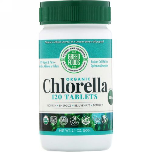 Green Foods, オーガニッククロレラ、500mg、120粒
