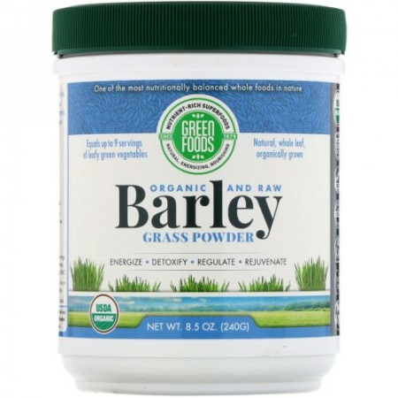 Green Foods, オーガニックで未加工、大麦若葉パウダー、8.5オンス (240 g) (Discontinued Item)