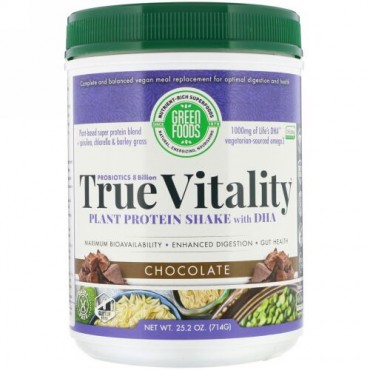 Green Foods, トゥルーバイタリティ、 プラントプロテイン シェイクDHA、 チョコレート、 25.2 oz (714 g) (Discontinued Item)