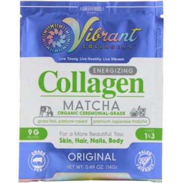 Green Foods, Vibrant Collagens, Energizing Collagen Matcha, Original, 0.49 oz (14 g) (Discontinued Item)