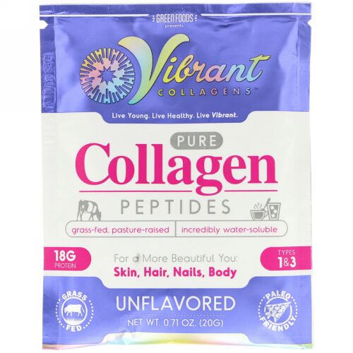 Green Foods, Vibrant Collagens, Pure Collagen Peptides, Unflavored, 0.71 oz (20 g) (Discontinued Item)