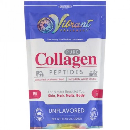 Green Foods, バイブラントコラーゲン、純コラーゲンペプチド、無香料、10.58オンス (300 g) (Discontinued Item)