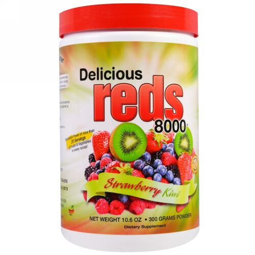 Greens World, Delicious Reds 8000、ストロベリー・キウイ、 10.6オンス (300 g)