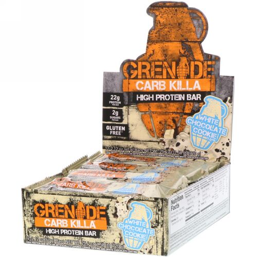 Grenade, Carb Killa, High Protein Bar, White Chocolate Cookie, 12 Bars, 2.12 oz (60 g) Each