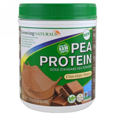 Growing Naturals, ピー プロテイン、チョコレート パワー、15.8 oz (449 g) (Discontinued Item)