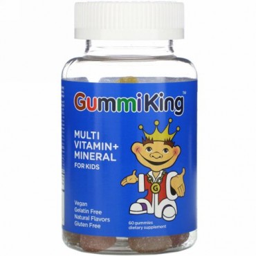 GummiKing, Multi-Vitamin + Mineral for Kids, Strawberry, Orange, Lemon, Grape, Cherry and Grapefruit, 60 Gummies