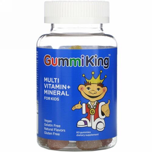 GummiKing, Multi-Vitamin + Mineral for Kids, Strawberry, Orange, Lemon, Grape, Cherry and Grapefruit, 60 Gummies
