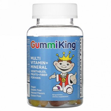 GummiKing, マルチビタミン&ミネラル、野菜・果物・繊維、子供用、60グミ