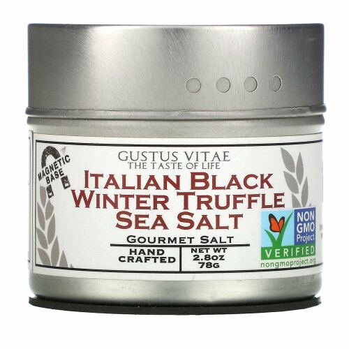 Gustus Vitae, グルメソルト、イタリアンブラックトリュフシーソルト、2.8オンス (76 g)