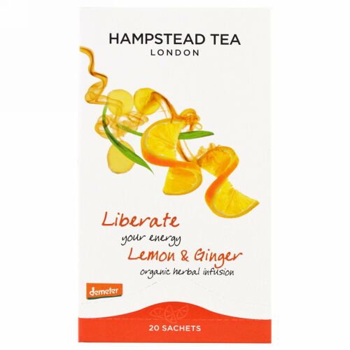 Hampstead Tea, Organic Herbal Infusion, Lemon & Ginger, 20 Sachets, 1.06 oz (30 g) (Discontinued Item)