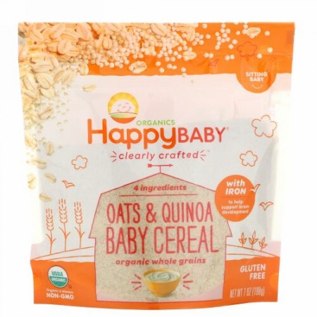 Happy Family Organics,  クリアリークラフテッド、オーツ＆キヌアベビーシリアル、198g（7oz）