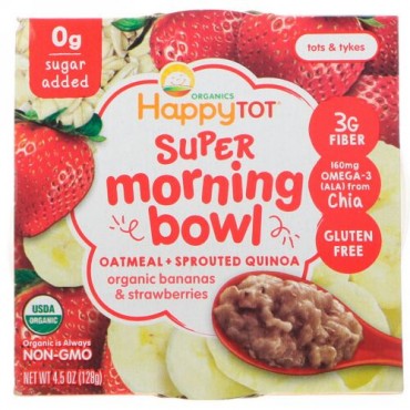 Happy Family Organics, ハッピートット、スーパーモーニングボウル、オートミール + 発芽キヌア、オーガニックバナナ＆ストロベリー、4.5オンス (128 g) (Discontinued Item)
